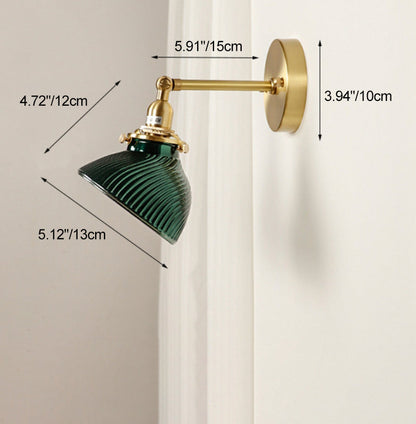 French Brass Glass Lampshade 1 - Light Wall Sconce Lamp