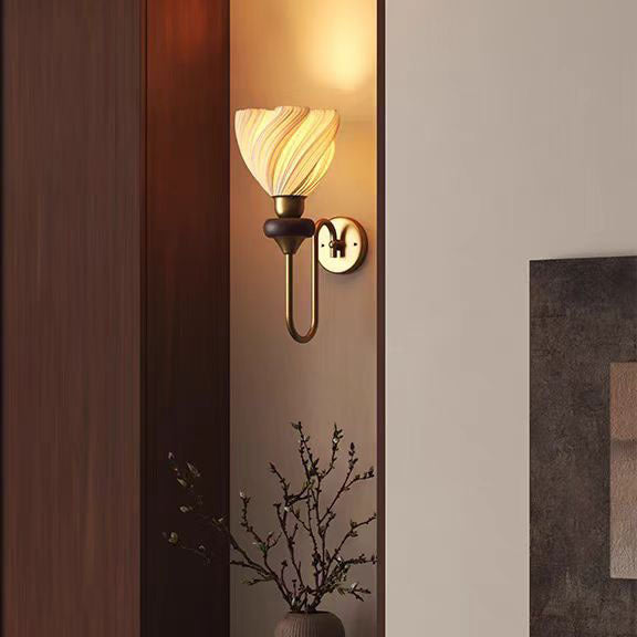 French Lampshade Iron Solid Wood 1 - Light Wall Sconce Lamp