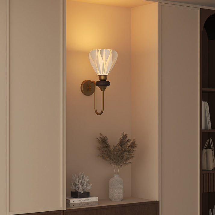French Lampshade Iron Solid Wood 1 - Light Wall Sconce Lamp