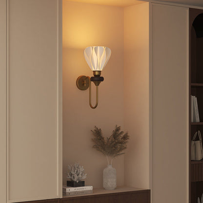 French Lampshade Iron Solid Wood 1 - Light Wall Sconce Lamp