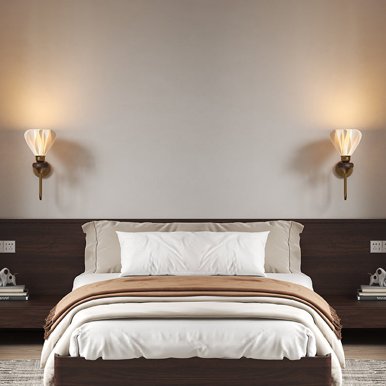 French Lampshade Iron Solid Wood 1 - Light Wall Sconce Lamp