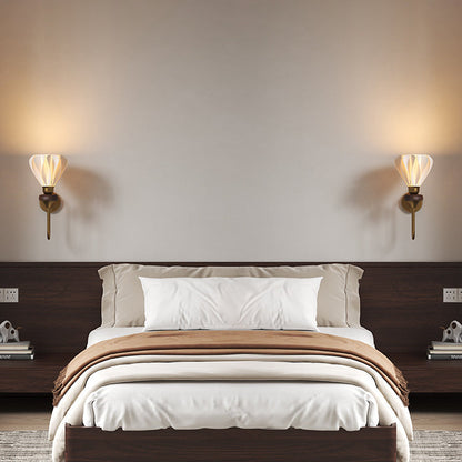 French Lampshade Iron Solid Wood 1 - Light Wall Sconce Lamp