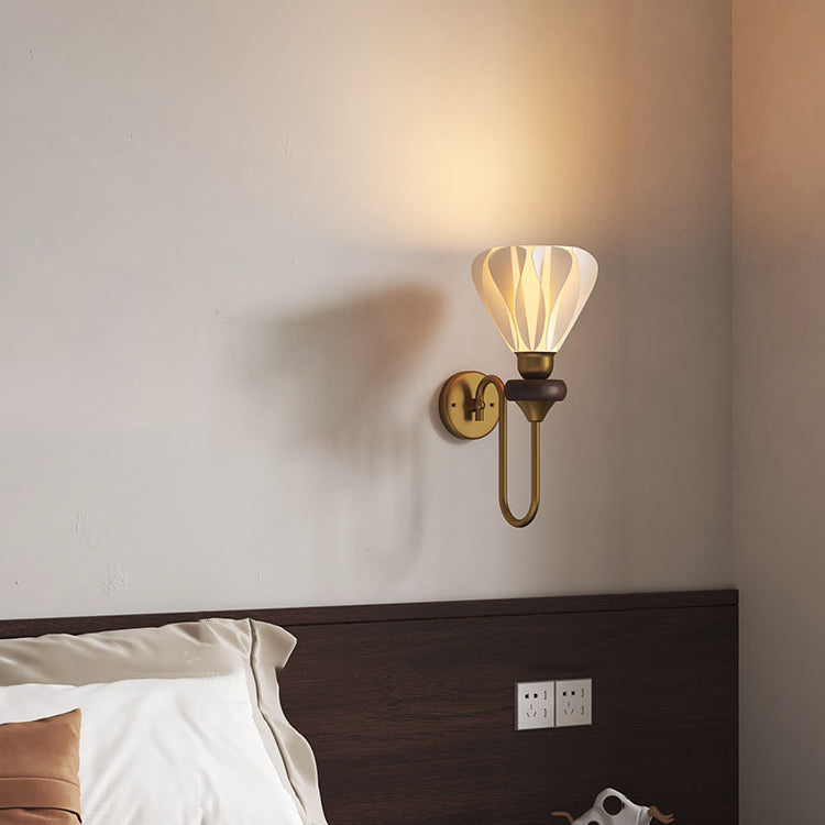 French Lampshade Iron Solid Wood 1 - Light Wall Sconce Lamp