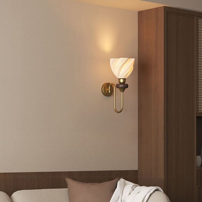French Lampshade Iron Solid Wood 1 - Light Wall Sconce Lamp