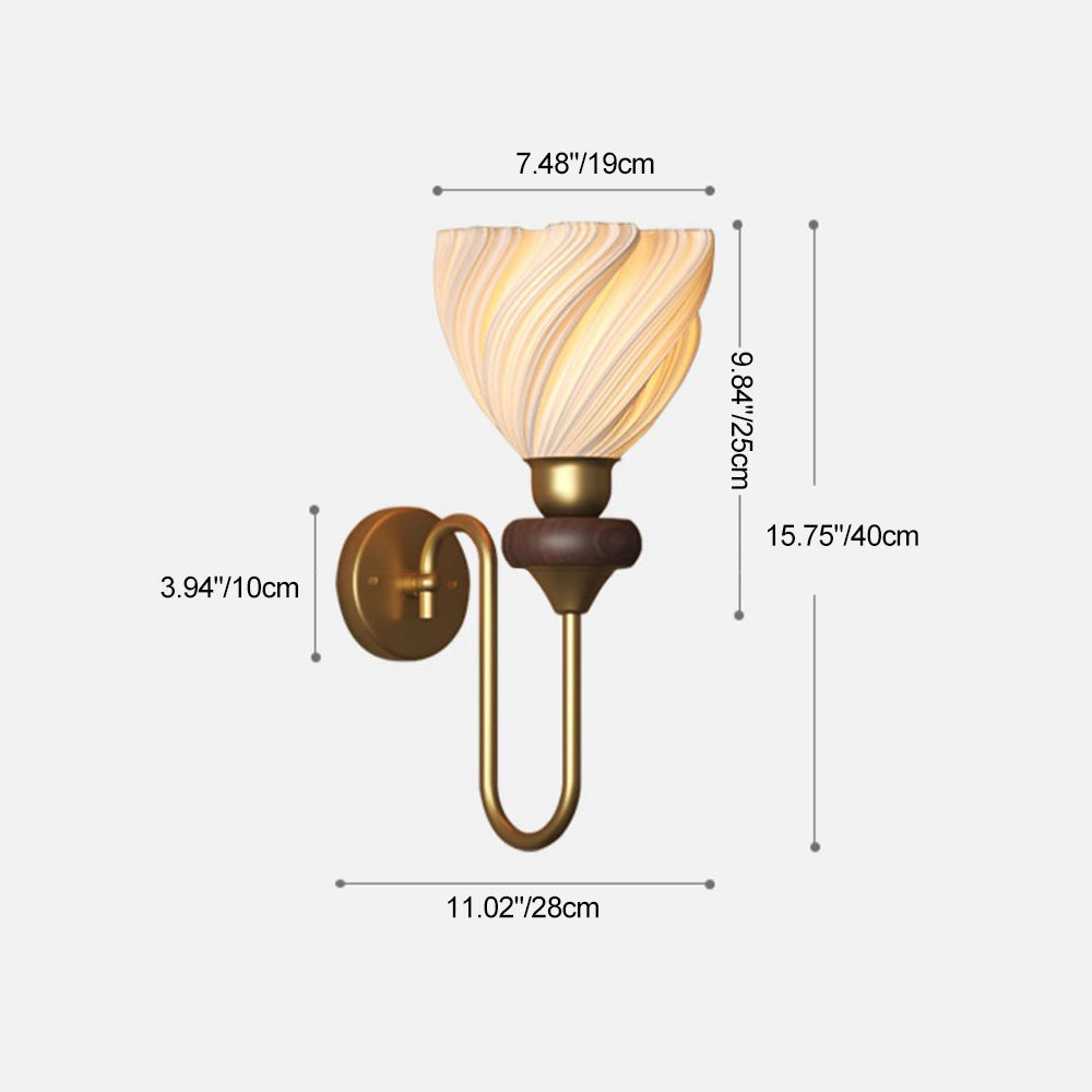 French Lampshade Iron Solid Wood 1 - Light Wall Sconce Lamp