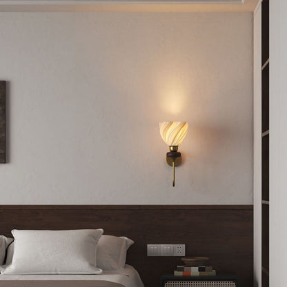 French Lampshade Iron Solid Wood 1 - Light Wall Sconce Lamp