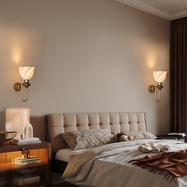 French Lampshade Iron Solid Wood 1 - Light Wall Sconce Lamp