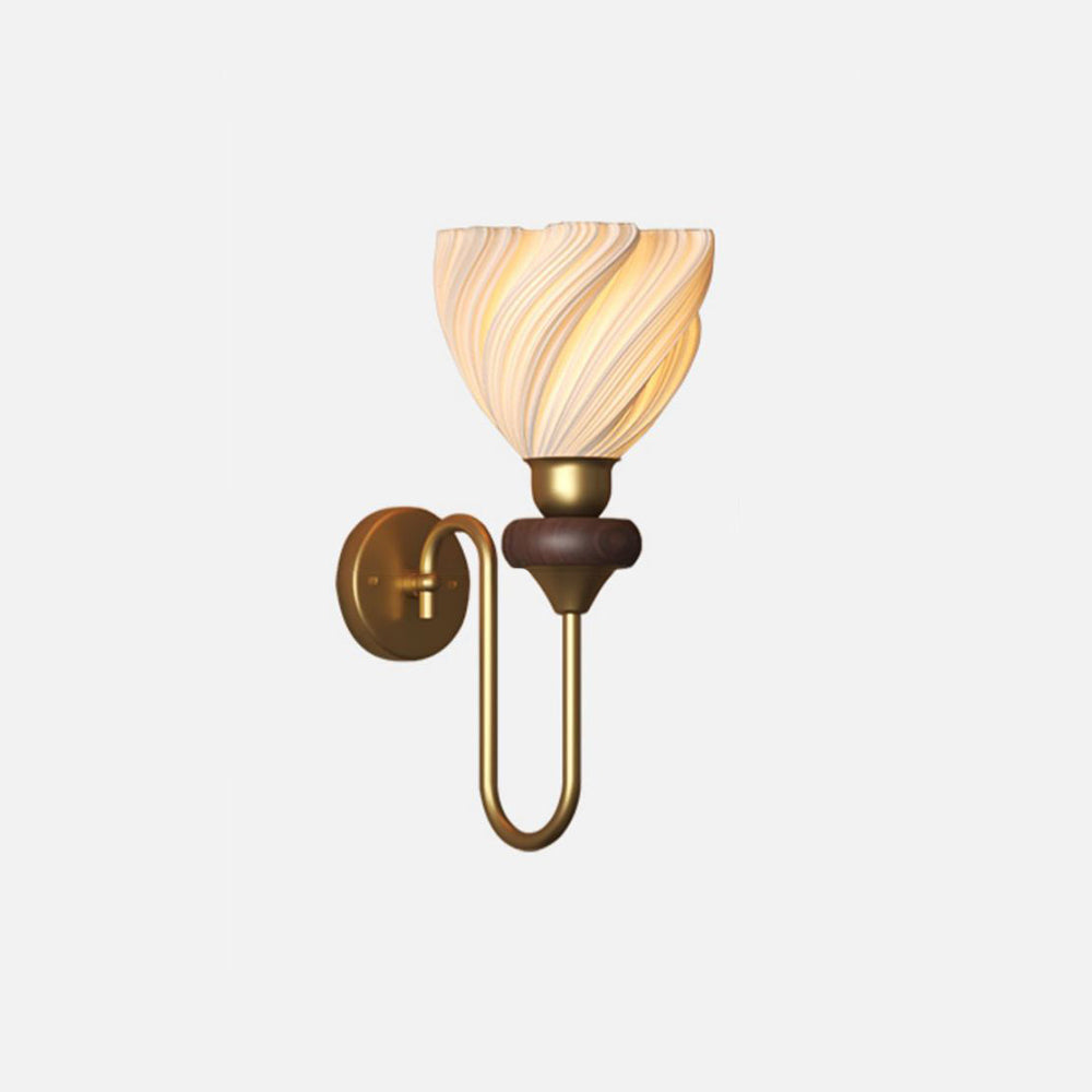 French Lampshade Iron Solid Wood 1 - Light Wall Sconce Lamp