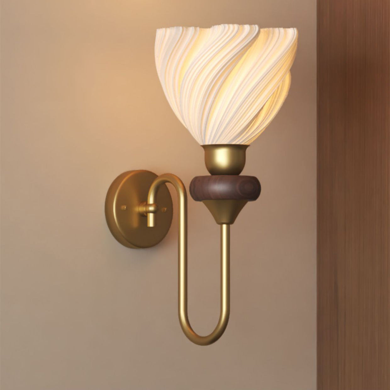 French Lampshade Iron Solid Wood 1 - Light Wall Sconce Lamp