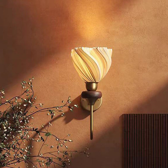 French Lampshade Iron Solid Wood 1 - Light Wall Sconce Lamp
