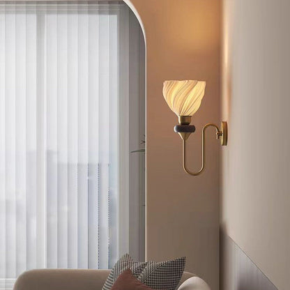 French Lampshade Iron Solid Wood 1 - Light Wall Sconce Lamp