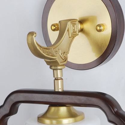 Chinese Glass Lampshade Walnut 1 - Light Wall Sconce Lamp