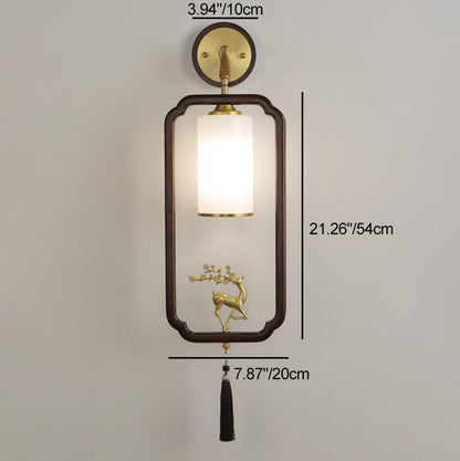 Chinese Glass Lampshade Walnut 1 - Light Wall Sconce Lamp