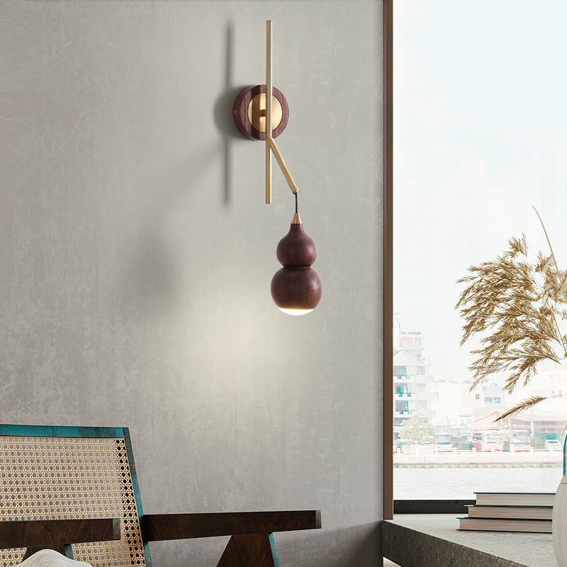 Chinese Copper Walnut Lampshade 1 - Light Wall Sconce Lamp