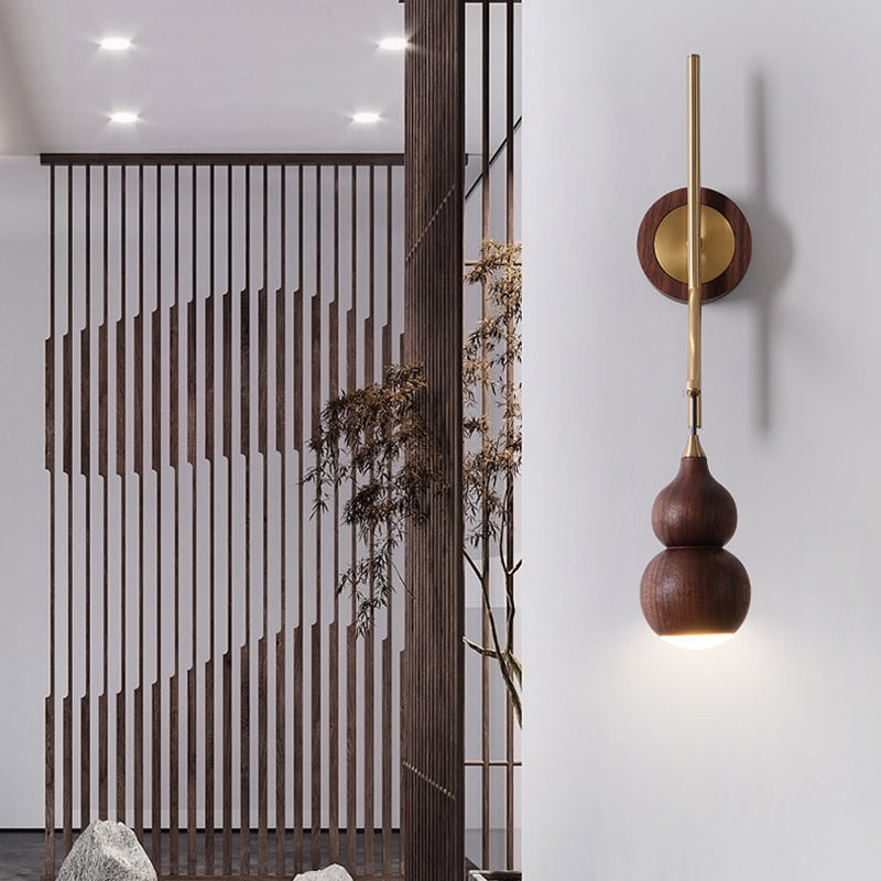 Chinese Copper Walnut Lampshade 1 - Light Wall Sconce Lamp