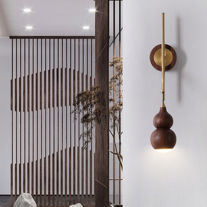 Chinese Copper Walnut Lampshade 1 - Light Wall Sconce Lamp