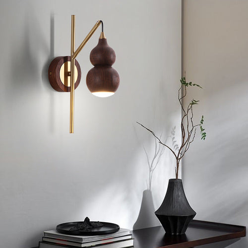 Chinese Copper Walnut Lampshade 1 - Light Wall Sconce Lamp