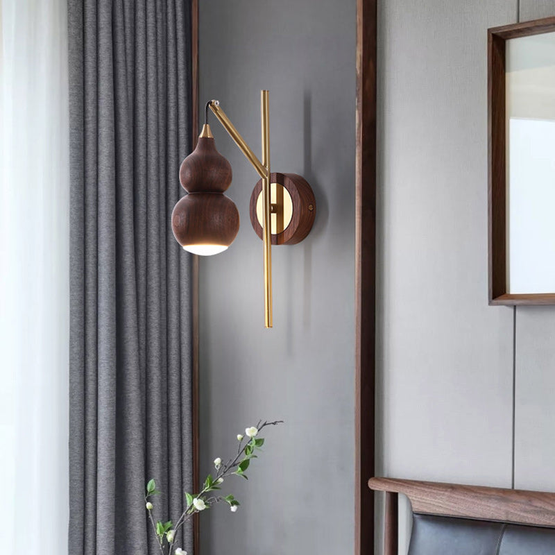 Chinese Copper Walnut Lampshade 1 - Light Wall Sconce Lamp