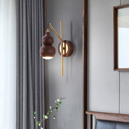 Chinese Copper Walnut Lampshade 1 - Light Wall Sconce Lamp