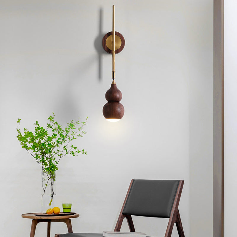 Chinese Copper Walnut Lampshade 1 - Light Wall Sconce Lamp