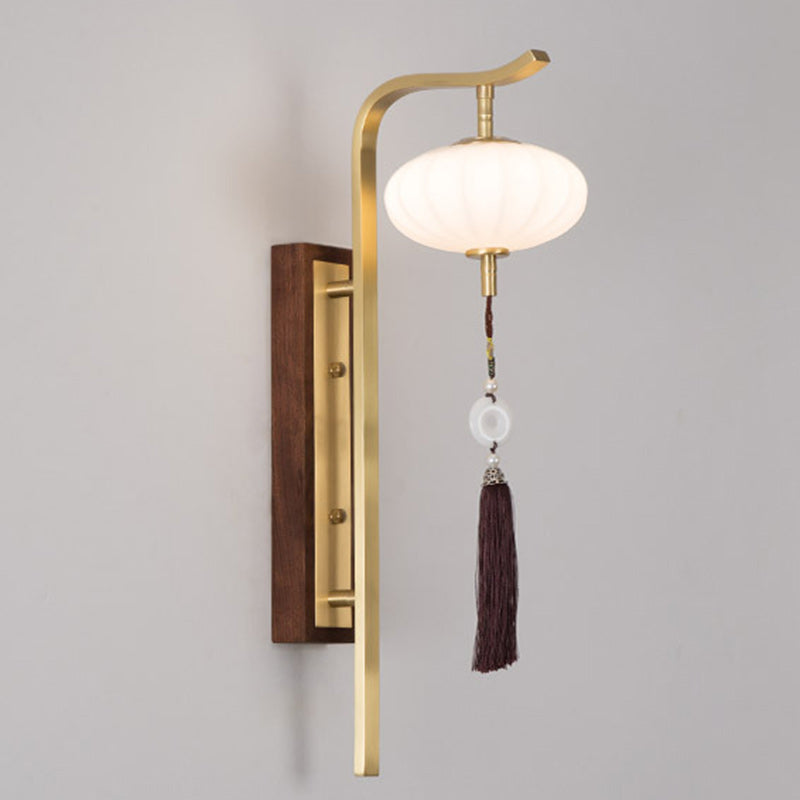 Chinese Copper Walnut Lampshade 1 - Light Wall Sconce Lamp
