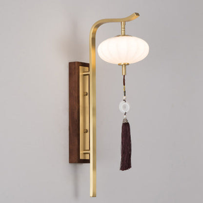 Chinese Copper Walnut Lampshade 1 - Light Wall Sconce Lamp