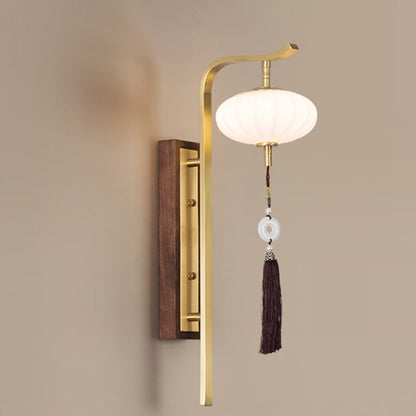Chinese Copper Walnut Lampshade 1 - Light Wall Sconce Lamp
