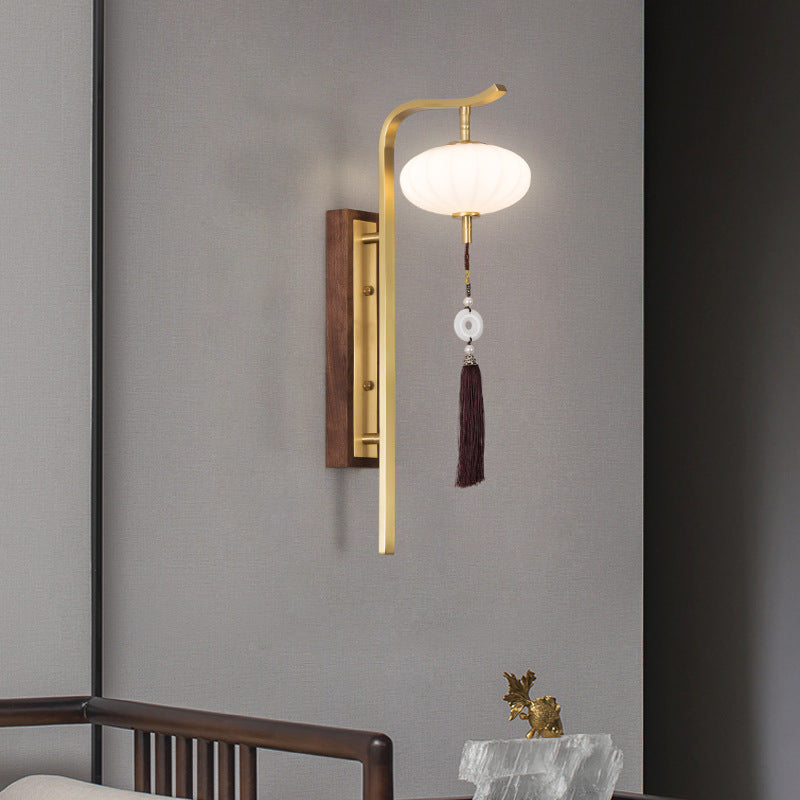 Chinese Copper Walnut Lampshade 1 - Light Wall Sconce Lamp
