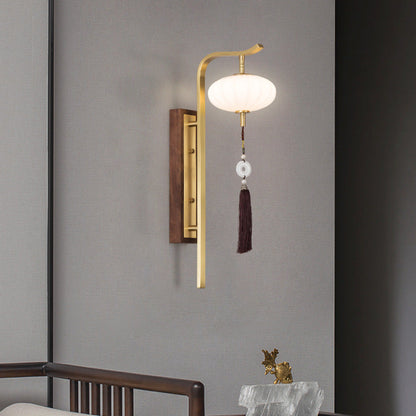 Chinese Copper Walnut Lampshade 1 - Light Wall Sconce Lamp