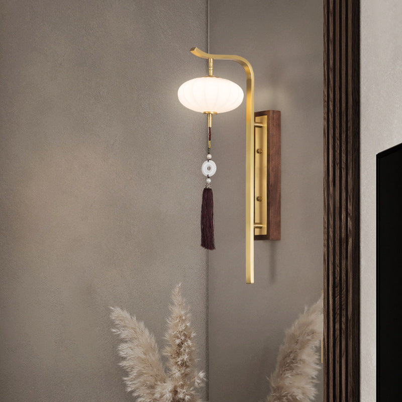 Chinese Copper Walnut Lampshade 1 - Light Wall Sconce Lamp