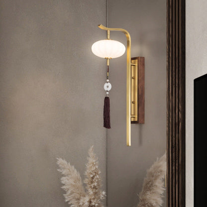 Chinese Copper Walnut Lampshade 1 - Light Wall Sconce Lamp