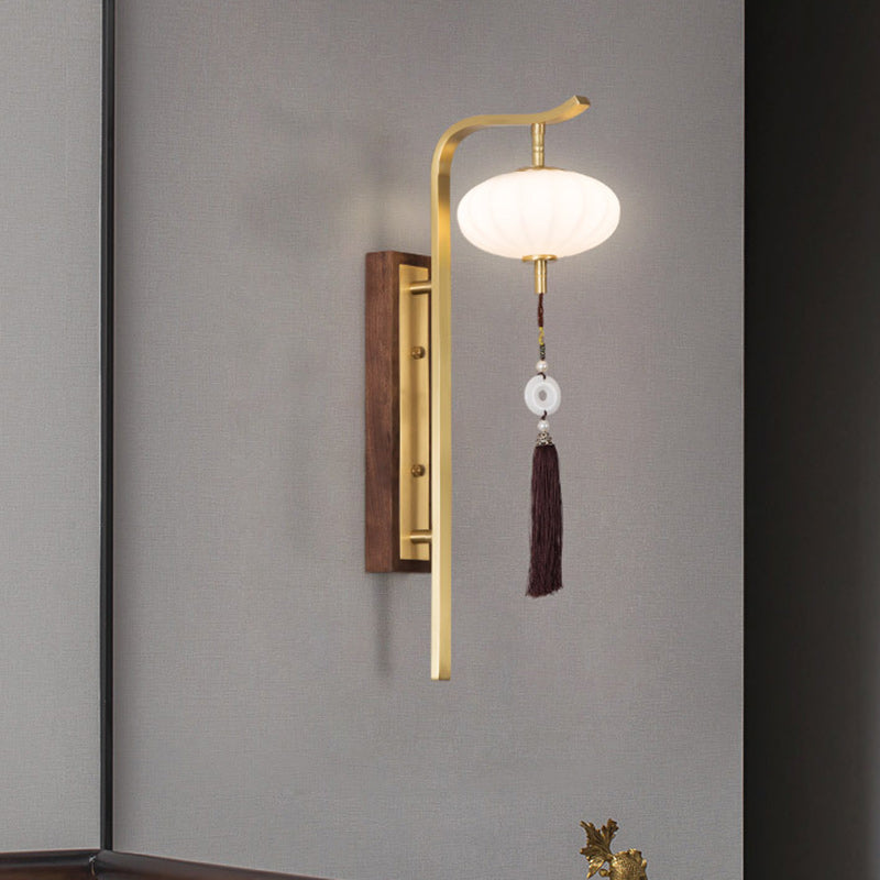 Chinese Copper Walnut Lampshade 1 - Light Wall Sconce Lamp