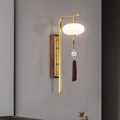 Chinese Copper Walnut Lampshade 1 - Light Wall Sconce Lamp