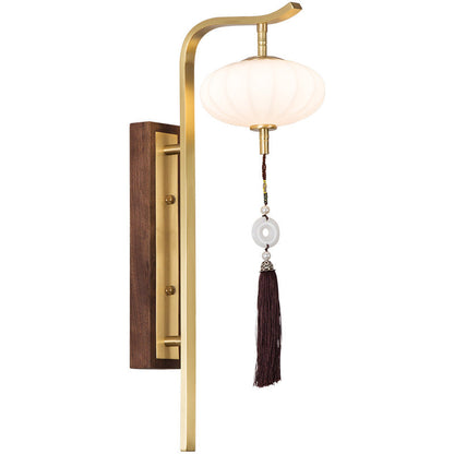 Chinese Copper Walnut Lampshade 1 - Light Wall Sconce Lamp