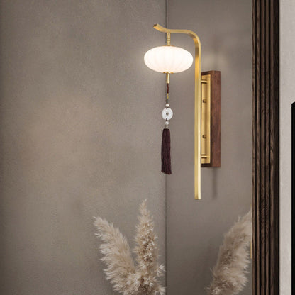 Chinese Copper Walnut Lampshade 1 - Light Wall Sconce Lamp