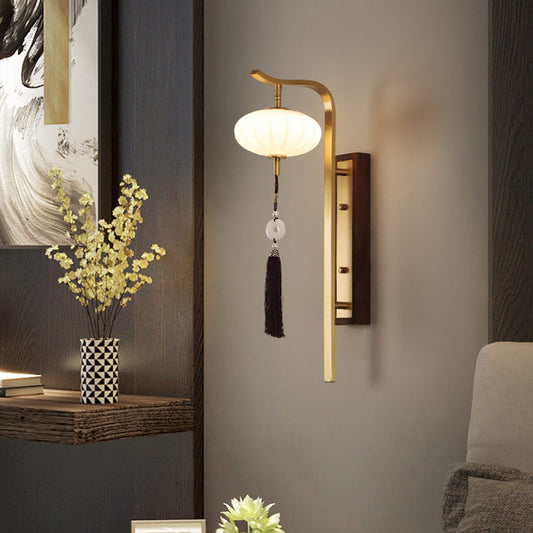Chinese Copper Walnut Lampshade 1 - Light Wall Sconce Lamp