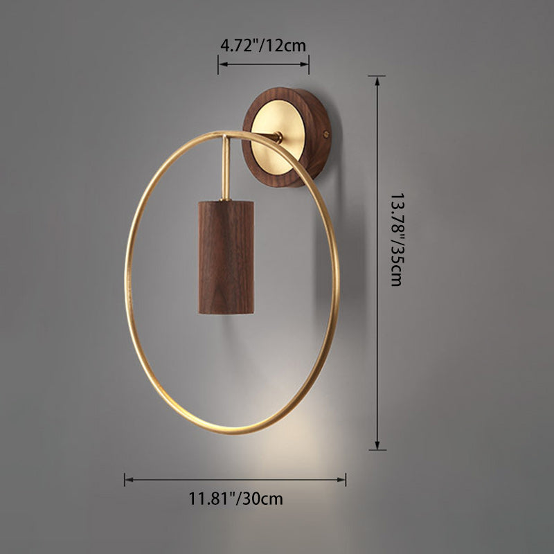 Chinese Copper Walnut Lampshade 1 - Light Wall Sconce Lamp