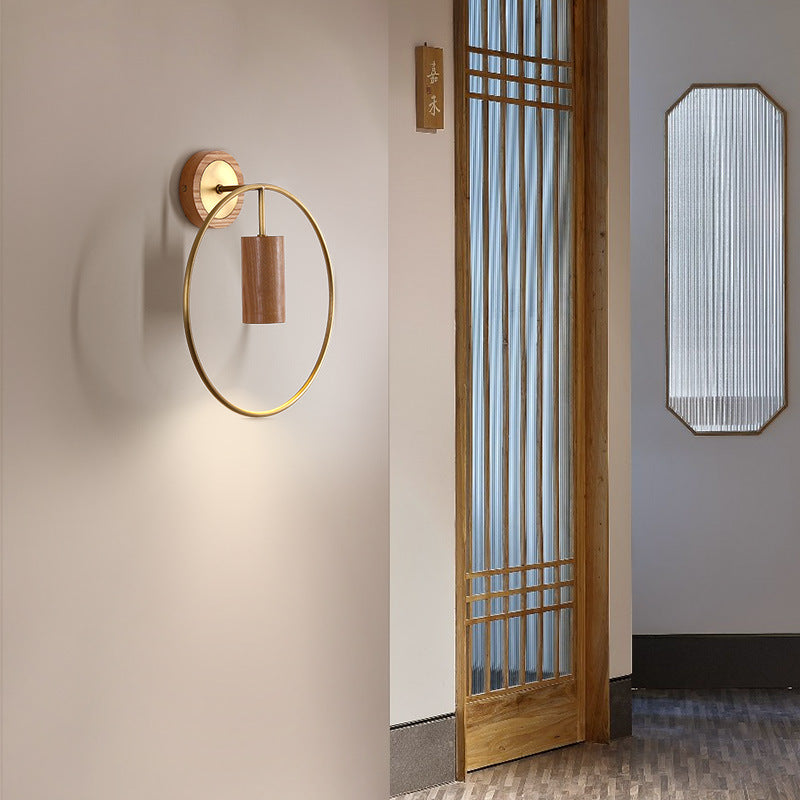 Chinese Copper Walnut Lampshade 1 - Light Wall Sconce Lamp