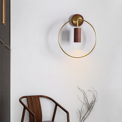 Chinese Copper Walnut Lampshade 1 - Light Wall Sconce Lamp