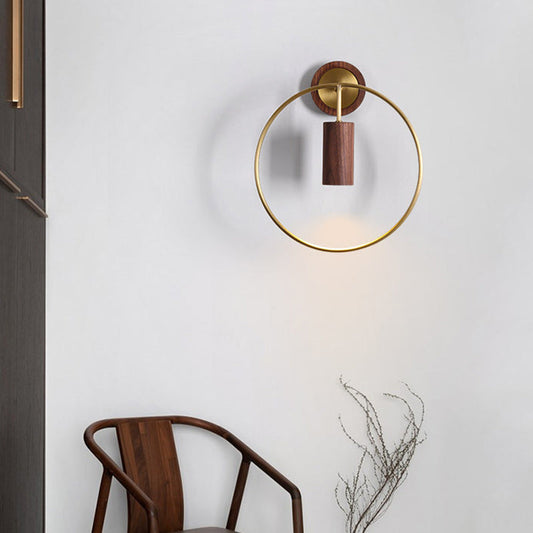 Chinese Copper Walnut Lampshade 1 - Light Wall Sconce Lamp
