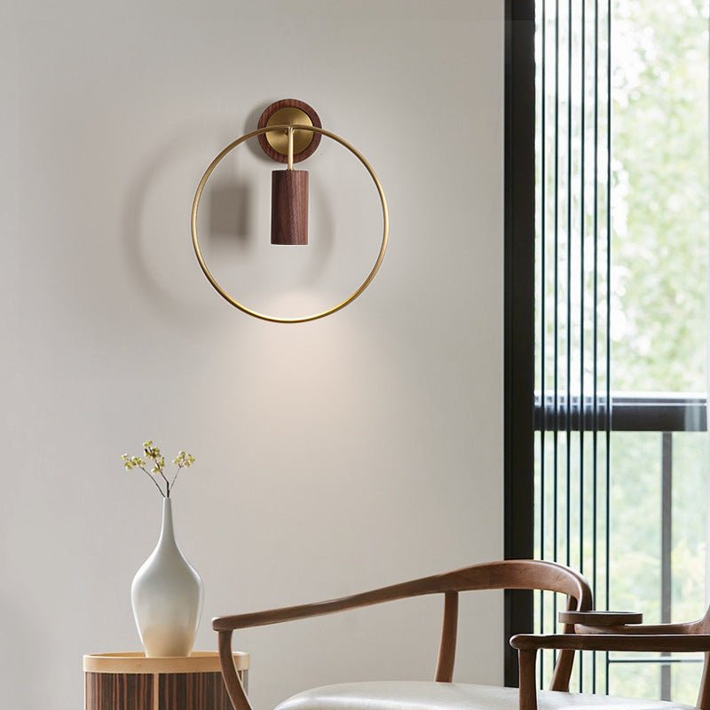Chinese Copper Walnut Lampshade 1 - Light Wall Sconce Lamp