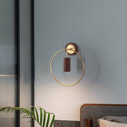 Chinese Copper Walnut Lampshade 1 - Light Wall Sconce Lamp