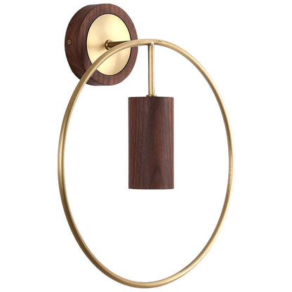 Chinese Copper Walnut Lampshade 1 - Light Wall Sconce Lamp