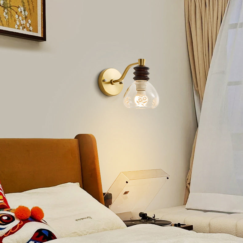 Semicircle Wood Iron Glass 1 - Light Wall Sconce Lamp