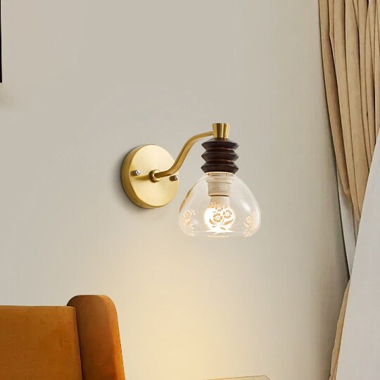 Semicircle Wood Iron Glass 1 - Light Wall Sconce Lamp