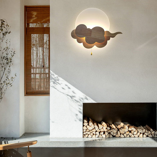 Traditional Japanese Cloud Oak Acrylic LED Wall Sconce Lamp