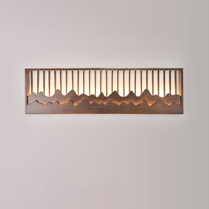 Chinese Mountains Rubber Wood LED Wall Sconce Lamp