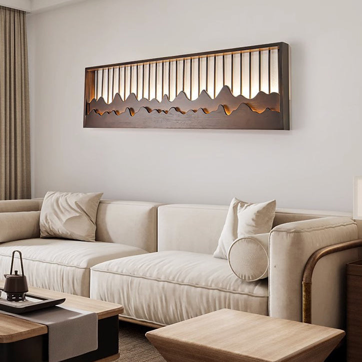 Chinese Mountains Rubber Wood LED Wall Sconce Lamp