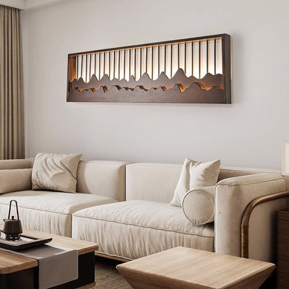 Chinese Mountains Rubber Wood LED Wall Sconce Lamp