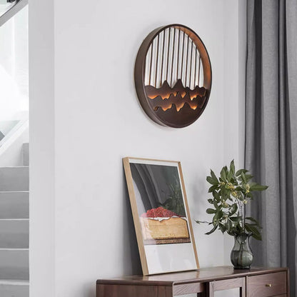 Chinese Mountains Rubber Wood LED Wall Sconce Lamp